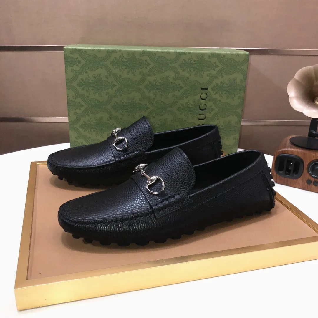 Men's Men's Shoes💰420💰[Gucci GUCCI] (High-end Niuli) New 🍀Gucci*-Gucci Peas Shoes! Made of imported original cowhide, the inner top layer is comfortable cowhide lining! Original wear-resistant rubber outsole! High quality products! Code number 38-44!